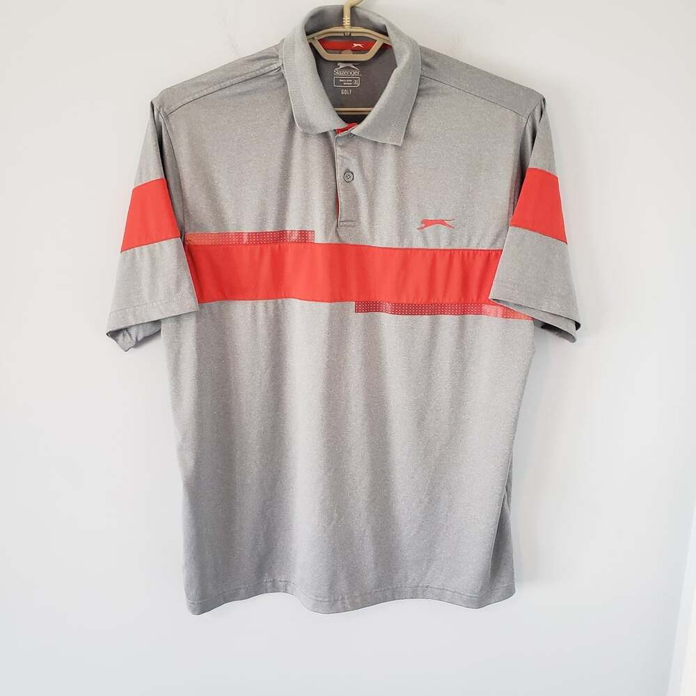 Men’s Slazenger Polo Shirt Gray With Red Stripe Size XL